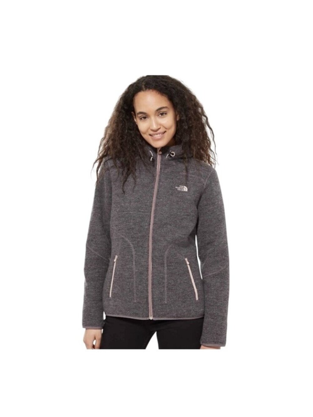 The North Face Zermatt Full Zip Hoodie Jacket Fleece Womens XL Wool Blend Pink